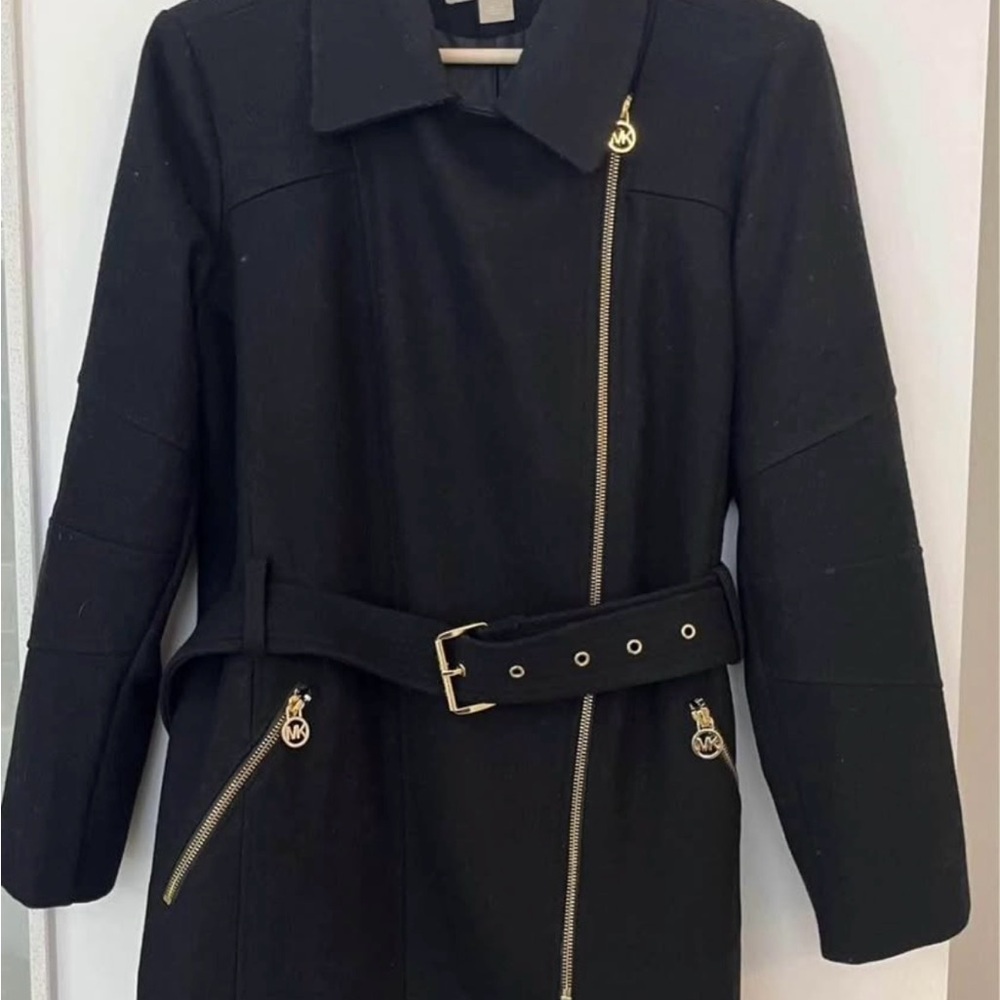 Michaels Black Trench Coat with Gold Accents